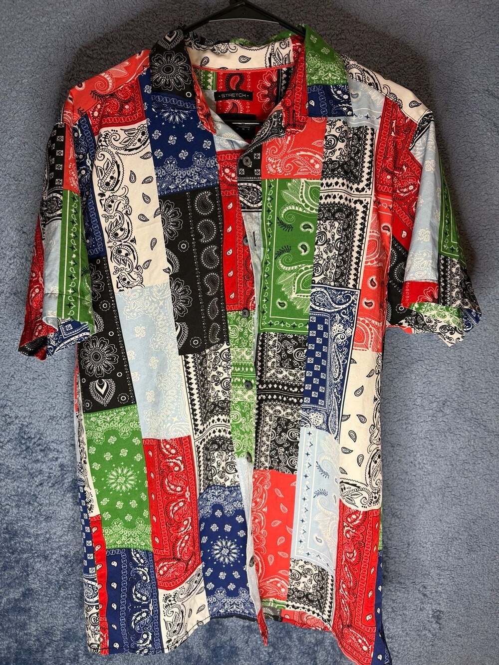 Drill Clothing Company Patchwork Paisley Bandana Print Short Sleeve Button Down